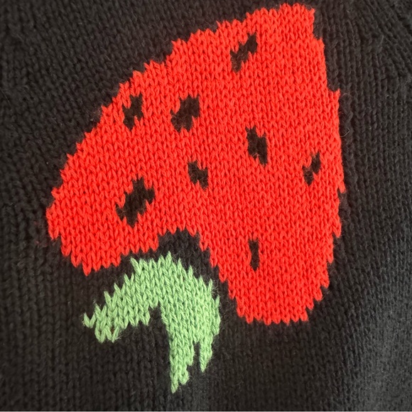 LOFT Strawberry V-Neck Sweater in Navy Blue Size X-Small - Picture 7 of 10